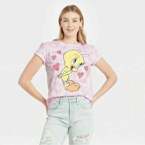Warner Bros. Tops - 5/$25! NWT Looney Tunes Womens Pink Tie Dye Tweety Bird Distressed Look Tee